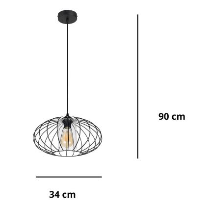 Hängeleuchte an Schnur CORRINI 1xE27/60W/230V d 34 cm schwarz/klar