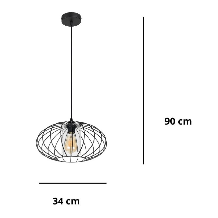 Hängeleuchte an Schnur CORRINI 1xE27/60W/230V d 34 cm schwarz/klar