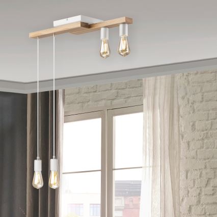 Hängeleuchte an Schnur CORTINA 4xE27/15W/230V weiß/Eiche