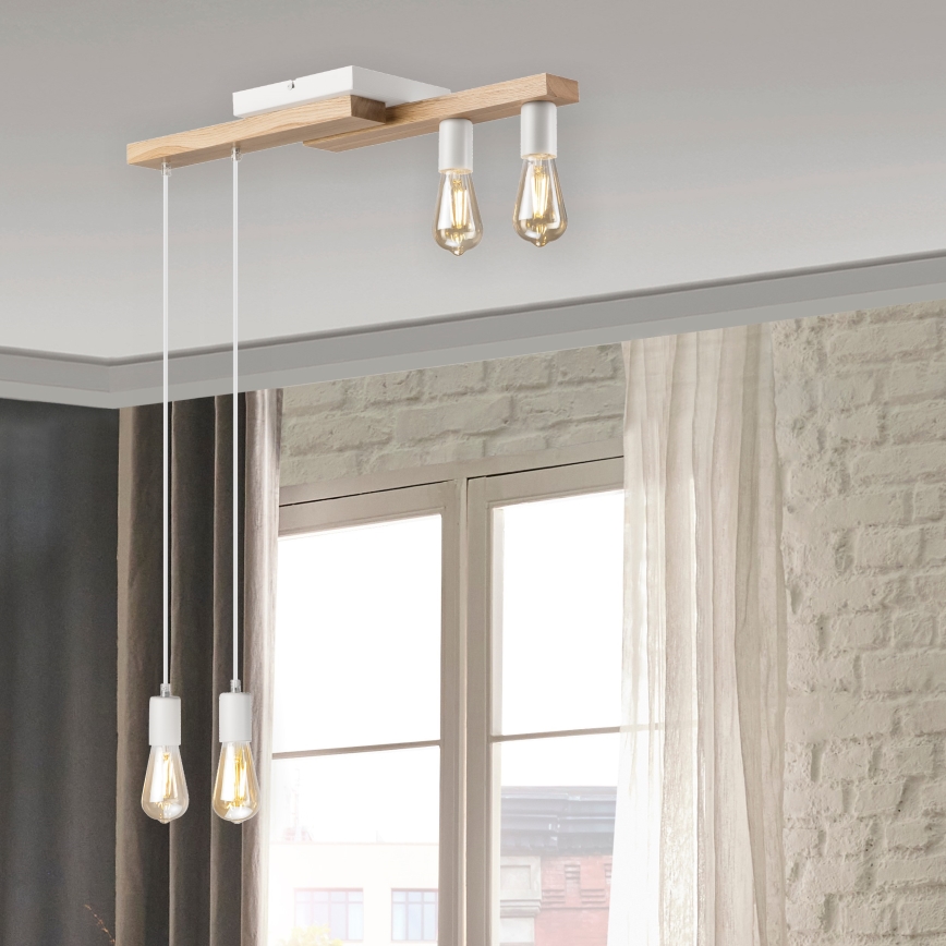 Hängeleuchte an Schnur CORTINA 4xE27/15W/230V weiß/Eiche