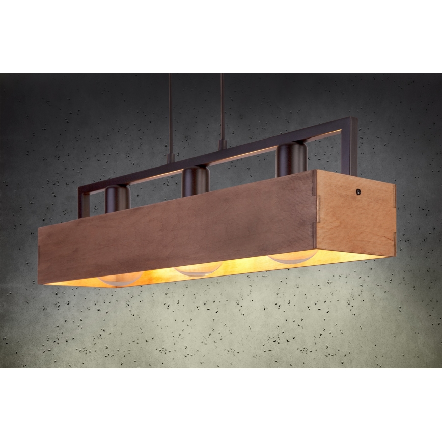 Hängeleuchte an Schnur DAKOTA 3xE27/60W/230V Holz/schwarz