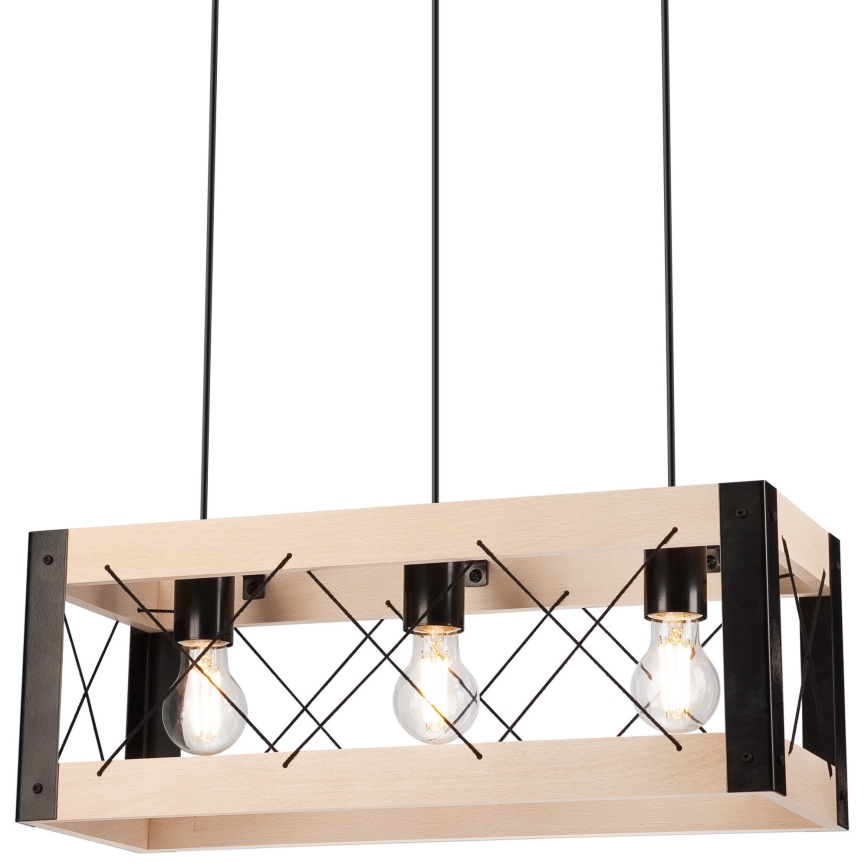 Hängeleuchte an Schnur FRIDA 3xE27/60W/230V schwarz/beige Buche