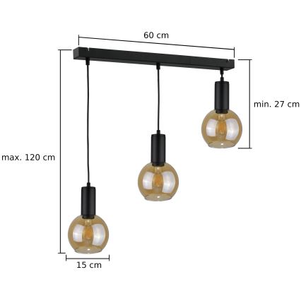 Hängeleuchte an Schnur JANTAR BLACK 3xE27/60W/230V