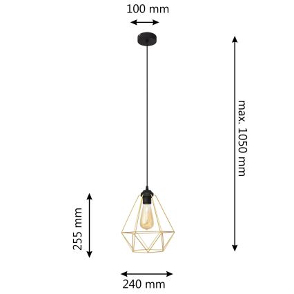 Hängeleuchte an Schnur KARO 1xE27/15W/230V golden/schwarz