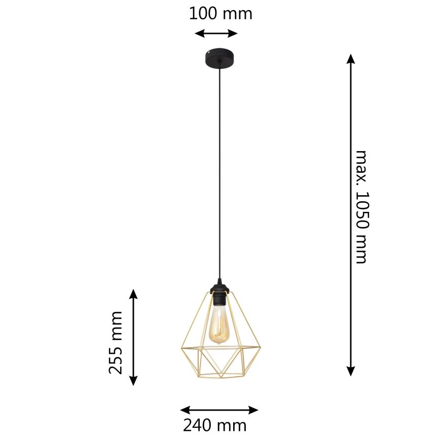 Hängeleuchte an Schnur KARO 1xE27/15W/230V golden/schwarz