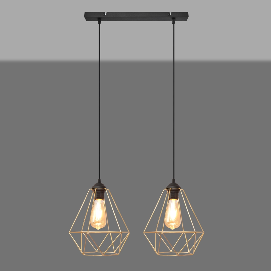 Hängeleuchte an Schnur KARO 2xE27/15W/230V golden/schwarz