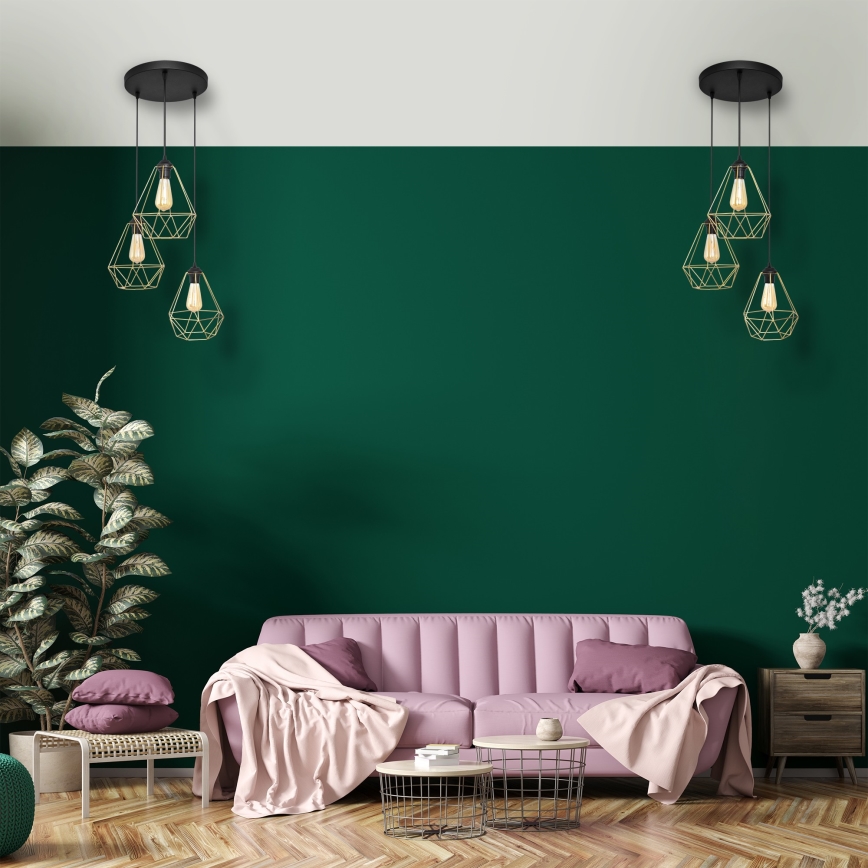 Hängeleuchte an Schnur KARO 3xE27/15W/230V golden/schwarz