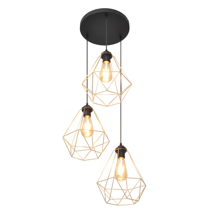 Hängeleuchte an Schnur KARO 3xE27/15W/230V golden/schwarz