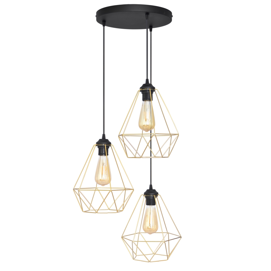Hängeleuchte an Schnur KARO 3xE27/15W/230V golden/schwarz