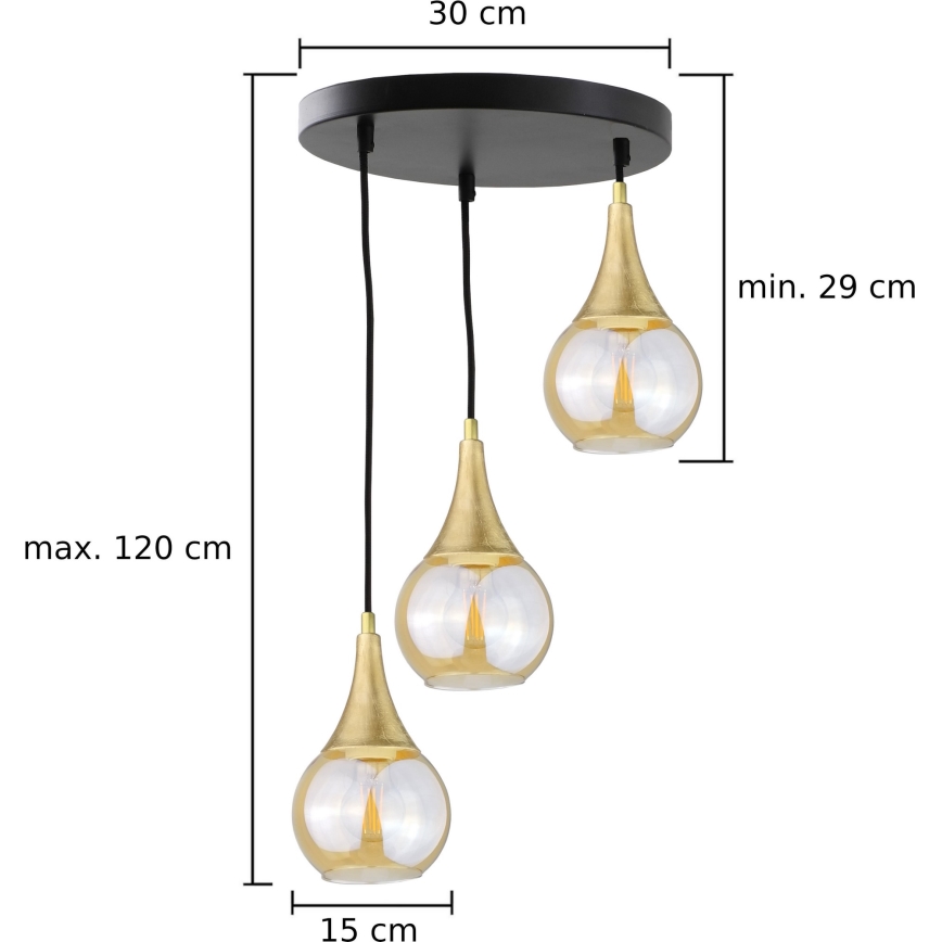 Hängeleuchte an Schnur LACRIMA HONEY 3xE27/60W/230V d 30 cm