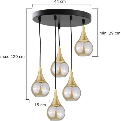 Hängeleuchte an Schnur LACRIMA HONEY 5xE27/60W/230V d 45 cm