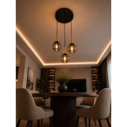 Hängeleuchte an Schnur LACRIMA SMOKY 3xE27/60W/230V d 30 cm