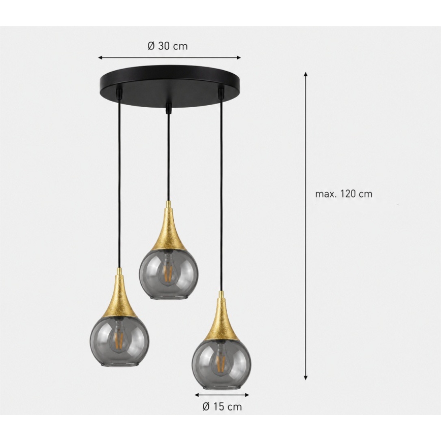 Hängeleuchte an Schnur LACRIMA SMOKY 3xE27/60W/230V d 30 cm