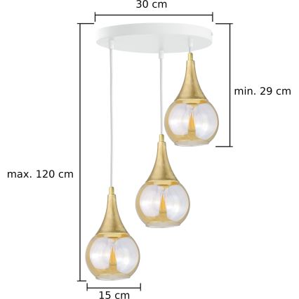 Hängeleuchte an Schnur LACRIMA WHITE 3xE27/60W/230V d 30 cm