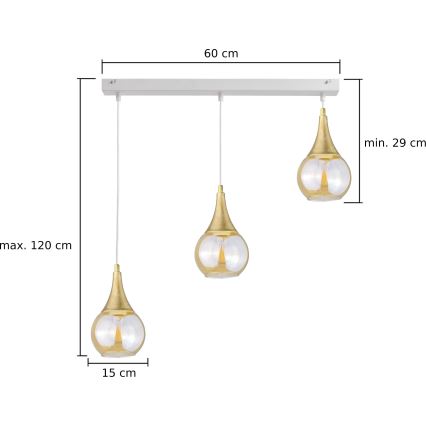 Hängeleuchte an Schnur LACRIMA WHITE 3xE27/60W/230V