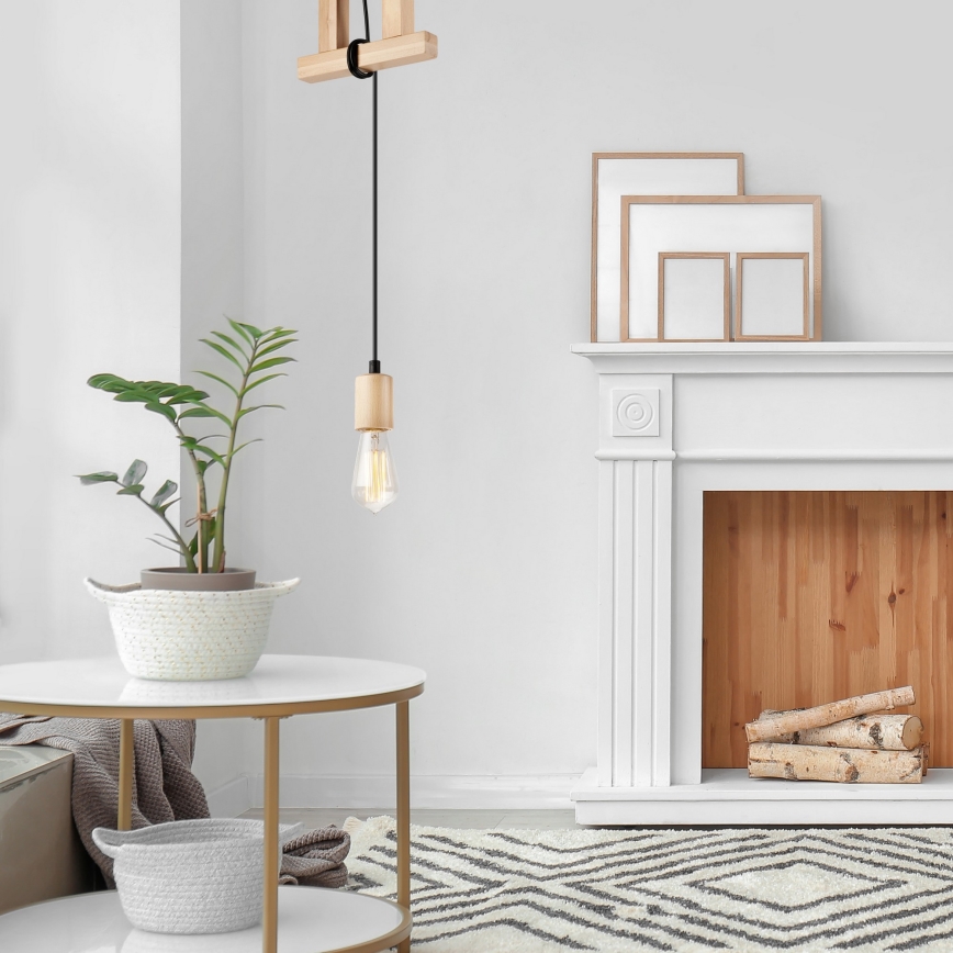Hängeleuchte an Schnur LEON 1xE27/60W/230V Buche - FSC-zertifiziert