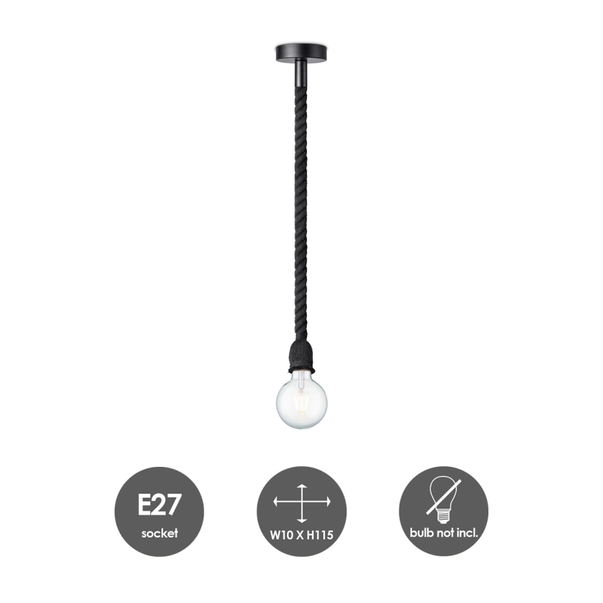 Hängeleuchte an Schnur LEONARDO ROPE 1xE27/10W/230V schwarz