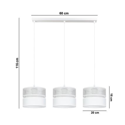 Hängeleuchte an Schnur LIMA 3xE27/60W/230V silbern/weiß