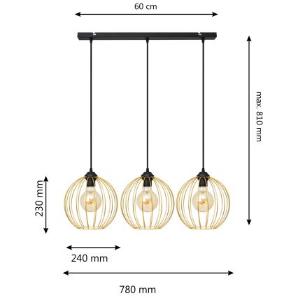 Hängeleuchte an Schnur MERCURE 3xE27/15W/230V golden/schwarz
