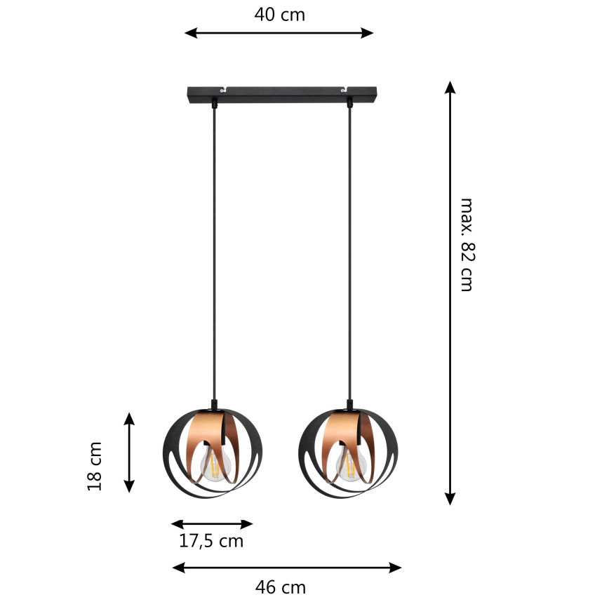Hängeleuchte an Schnur MOONLIGHT 2xE27/15W/230V schwarz/Kupfer