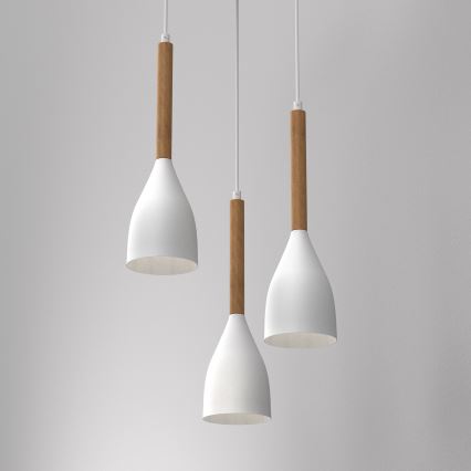 Hängeleuchte an Schnur MUZA NEW 3xE27/60W/230V Buche/weiß