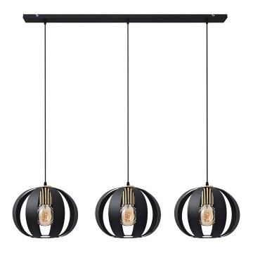 Hängeleuchte an Schnur NEWTON 3xE27/15W/230V schwarz/golden