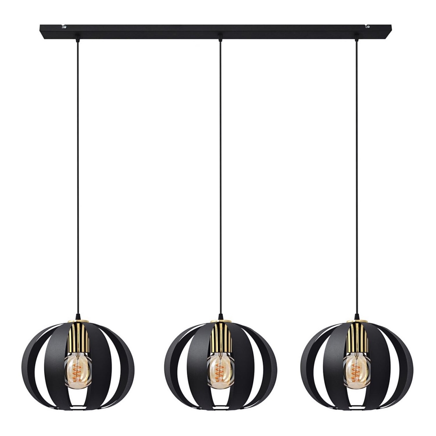 Hängeleuchte an Schnur NEWTON 3xE27/15W/230V schwarz/golden