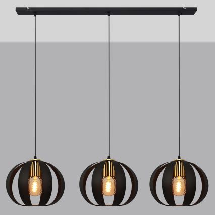 Hängeleuchte an Schnur NEWTON 3xE27/15W/230V schwarz/golden