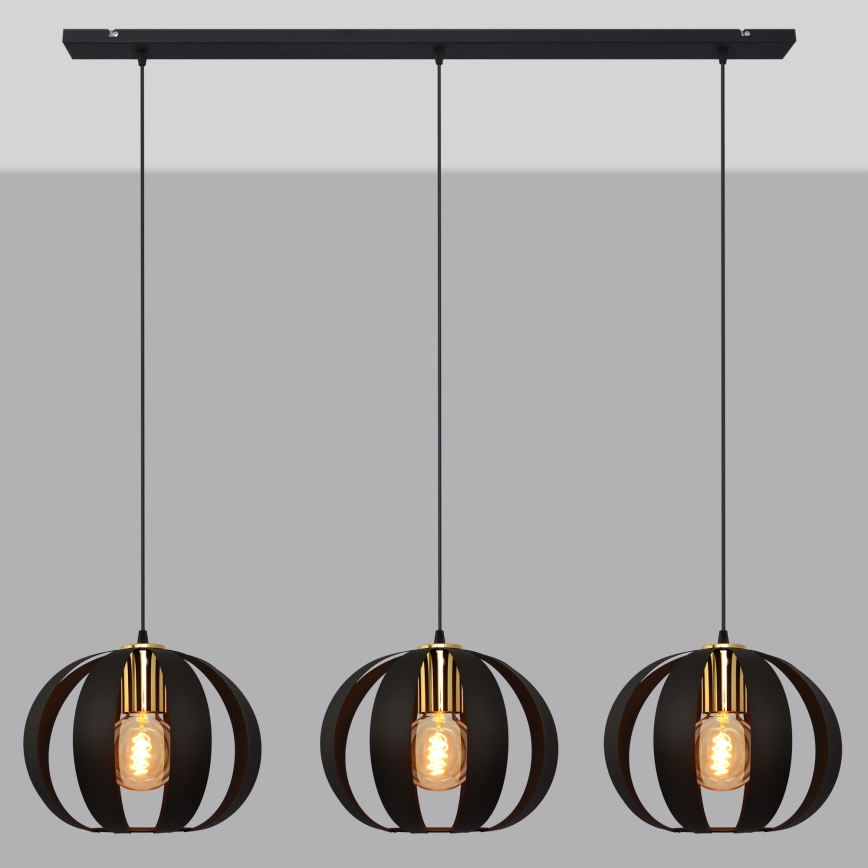 Hängeleuchte an Schnur NEWTON 3xE27/15W/230V schwarz/golden