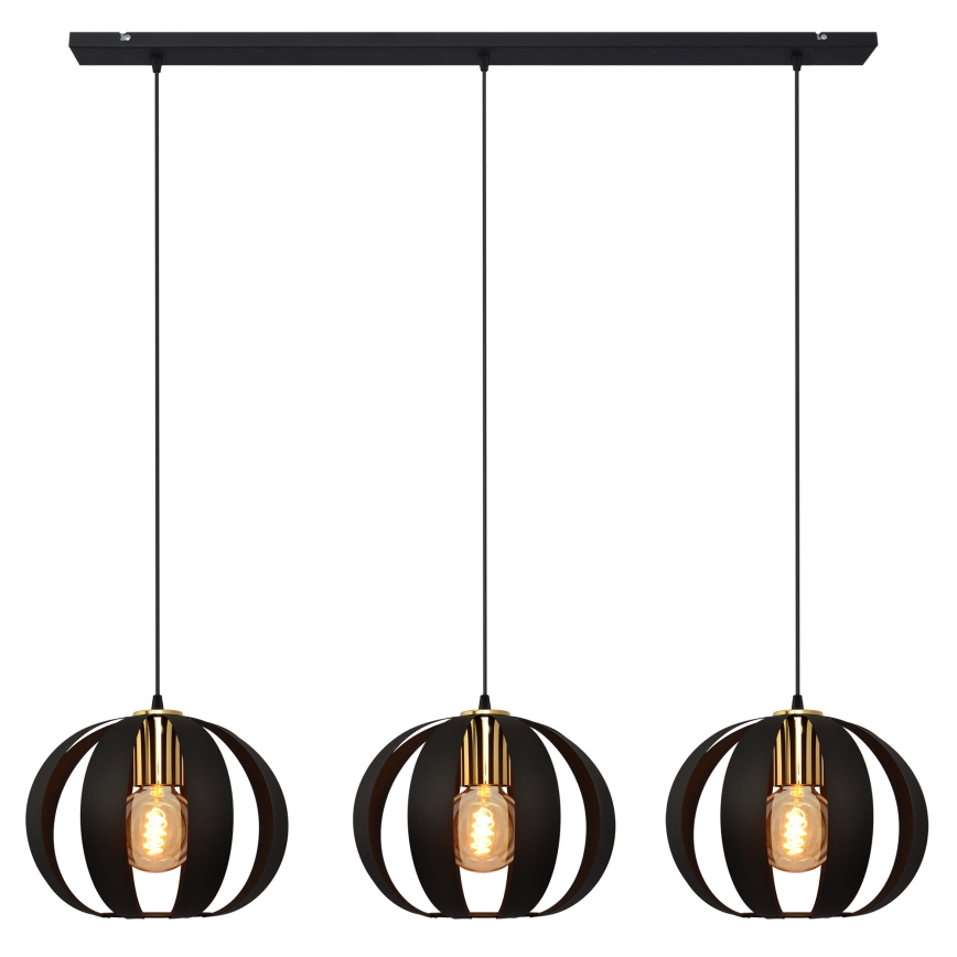 Hängeleuchte an Schnur NEWTON 3xE27/15W/230V schwarz/golden