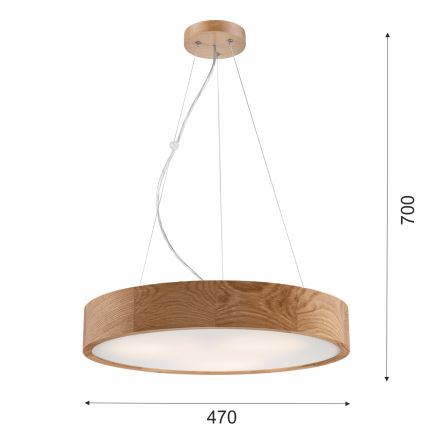 Hängeleuchte an Schnur OAK 3xE27/60W/230V Eiche ø 47,5 cm - FSC-zertifiziert