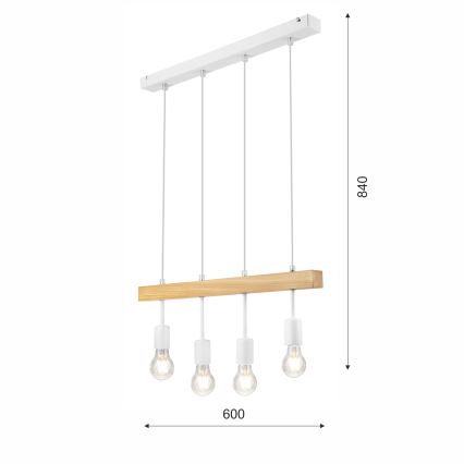 Hängeleuchte an Schnur ORAZIO 4xE27/60W/230V Buche - FSC-zertifiziert