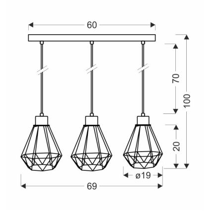 Hängeleuchte an Schnur PRIMO 3xE27/60W/230V schwarz/golden