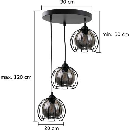 Hängeleuchte an Schnur SOLO BLACK 3xE27/60W/230V d 30 cm