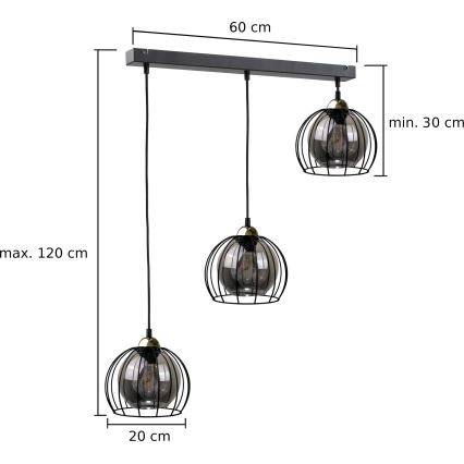 Hängeleuchte an Schnur SOLO BLACK 3xE27/60W/230V schwarz/golden