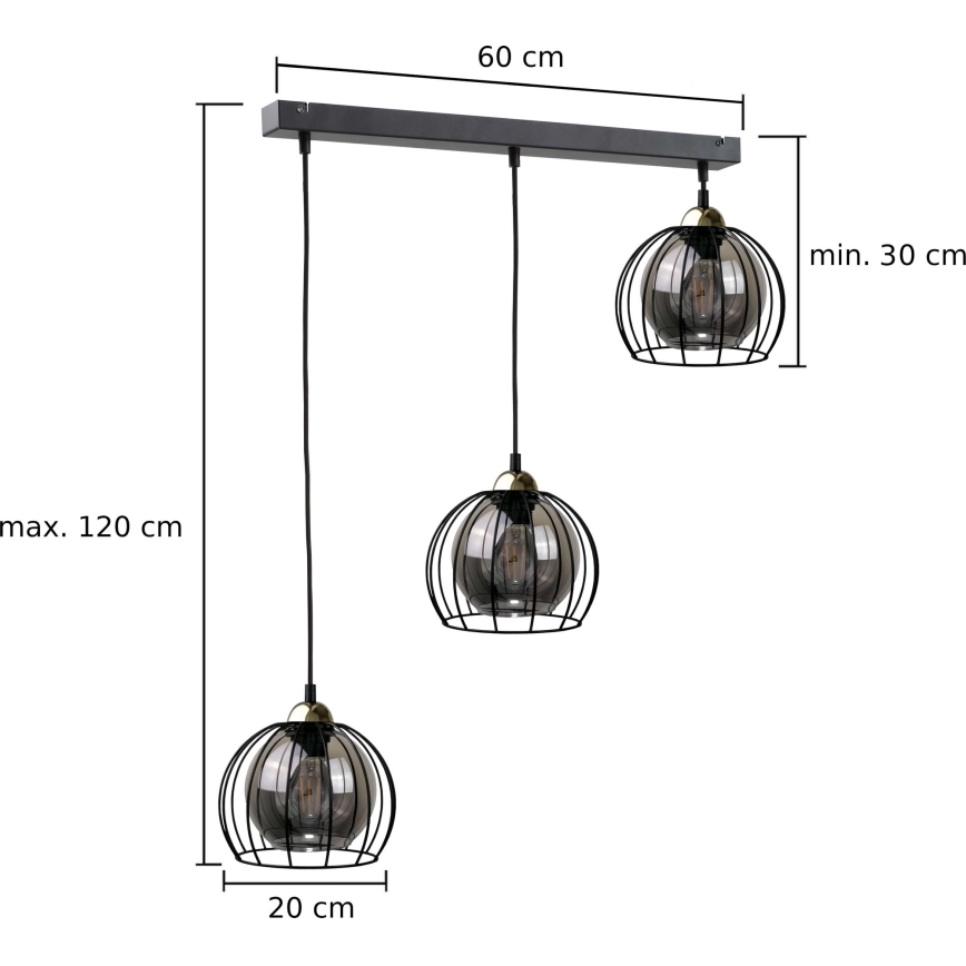 Hängeleuchte an Schnur SOLO BLACK 3xE27/60W/230V schwarz/golden