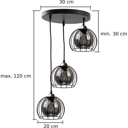 Hängeleuchte an Schnur SOLO BLACK 3xE27/60W/230V schwarz/golden