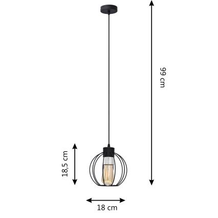 Hängeleuchte an Schnur STARLIGHT 1xE27/15W/230V schwarz/silbern