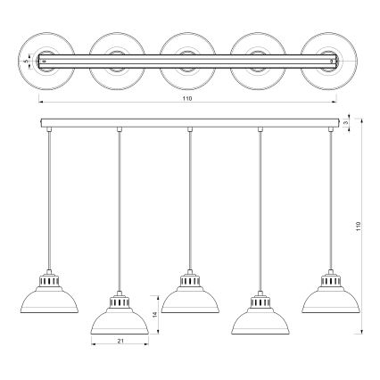 Hängeleuchte an Schnur SVEN 5xE27/15W/230V weiß