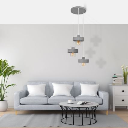 Hängeleuchte an Schnur VOLTA 3xE27/15W/230V Durchmesser 42 cm grau