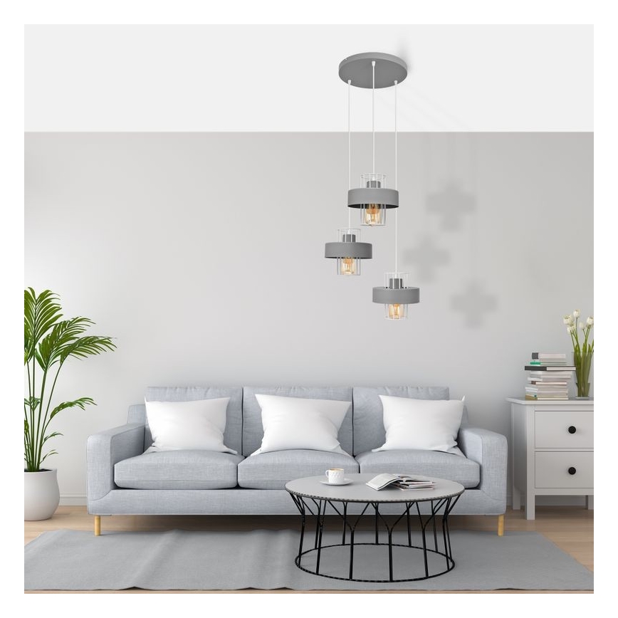 Hängeleuchte an Schnur VOLTA 3xE27/15W/230V Durchmesser 42 cm grau