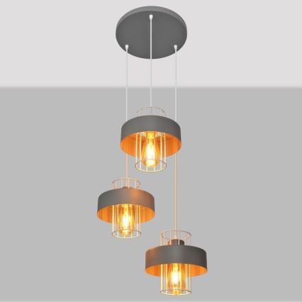 Hängeleuchte an Schnur VOLTA 3xE27/15W/230V Durchmesser 42 cm grau