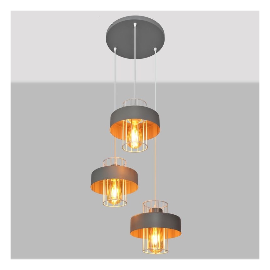 Hängeleuchte an Schnur VOLTA 3xE27/15W/230V Durchmesser 42 cm grau