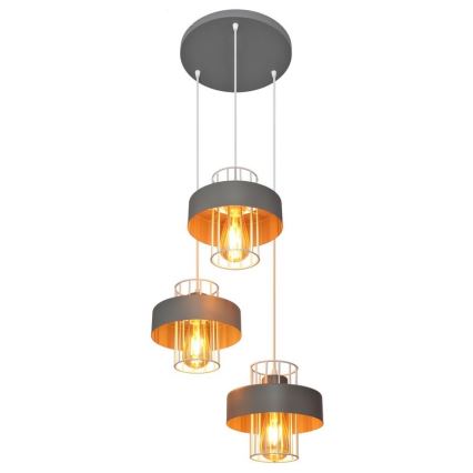Hängeleuchte an Schnur VOLTA 3xE27/15W/230V Durchmesser 42 cm grau