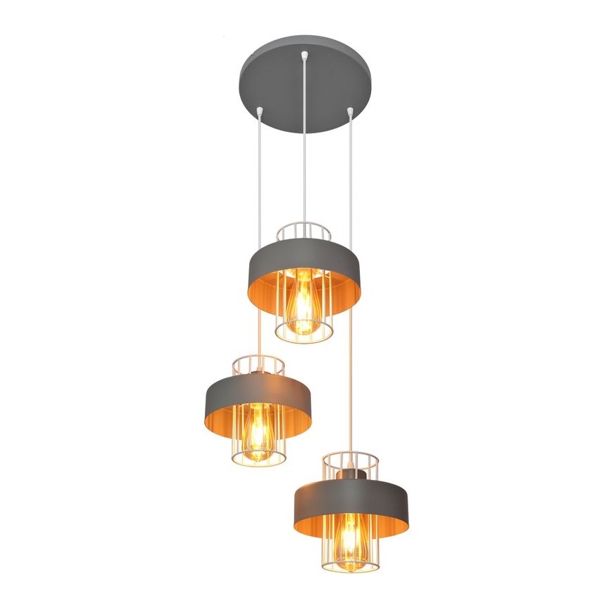 Hängeleuchte an Schnur VOLTA 3xE27/15W/230V Durchmesser 42 cm grau