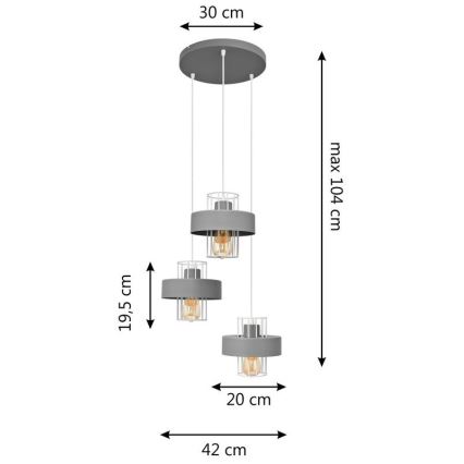 Hängeleuchte an Schnur VOLTA 3xE27/15W/230V Durchmesser 42 cm grau