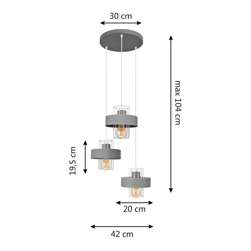 Hängeleuchte an Schnur VOLTA 3xE27/15W/230V Durchmesser 42 cm grau