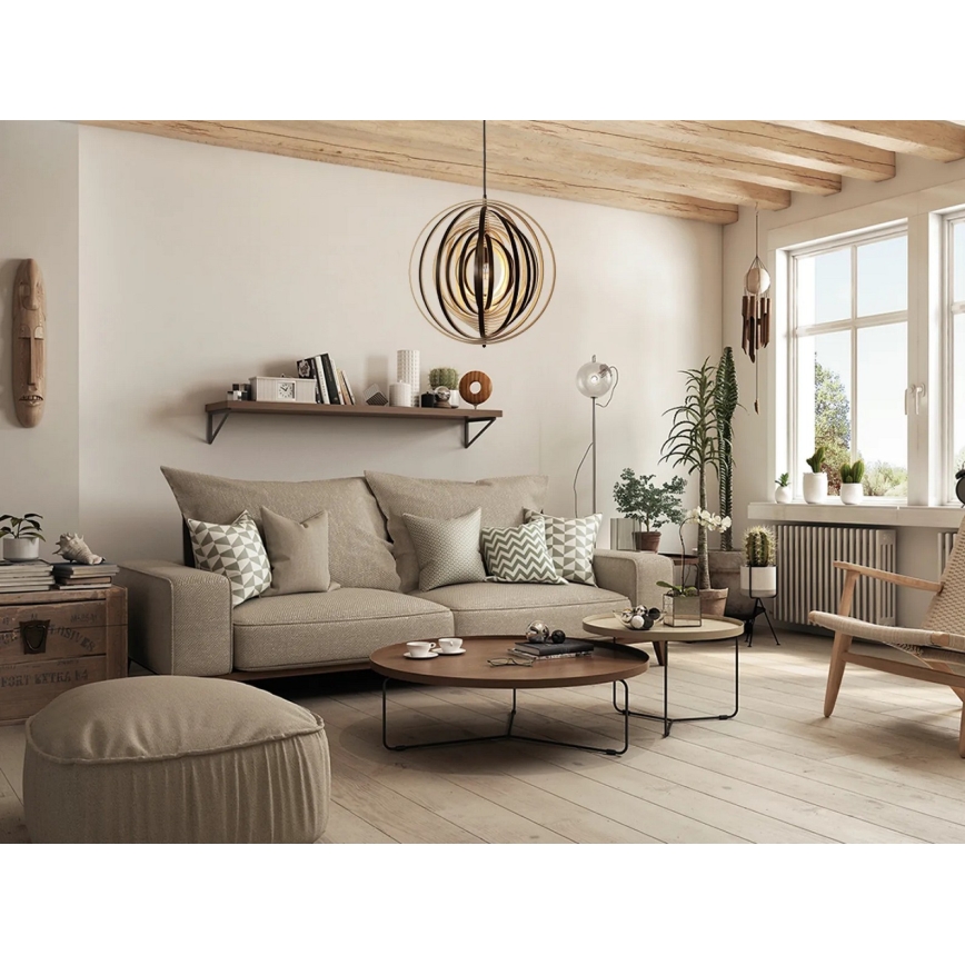 Hängeleuchte aus Holz an Kabel 1xE27/60W/230V Ø 50 cm Massiv/Furnier/Gummibaumholz