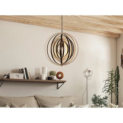 Hängeleuchte aus Holz an Kabel 1xE27/60W/230V Ø 50 cm Massiv/Furnier/Gummibaumholz