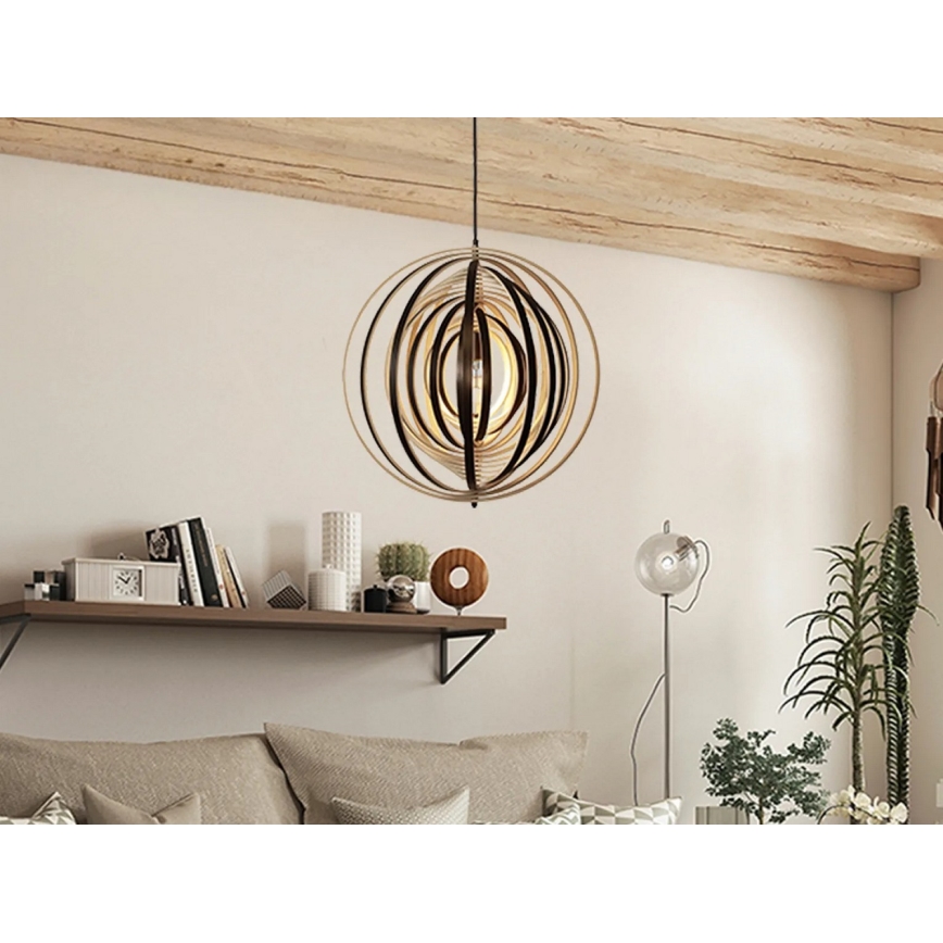 Hängeleuchte aus Holz an Kabel 1xE27/60W/230V Ø 50 cm Massiv/Furnier/Gummibaumholz
